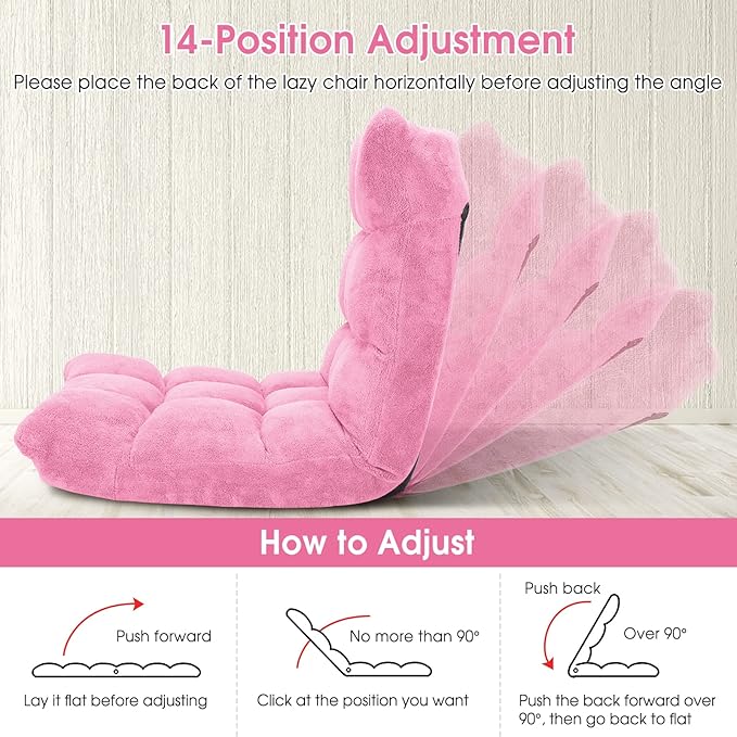 KOMFOTT 14-Position Adjustable Palace Lounger with Back Support - Gaming Chair, Meditation Lounger, Living Room Pink