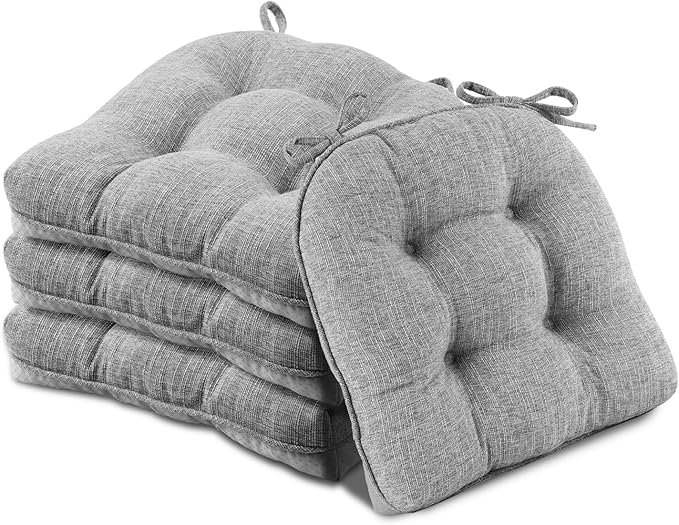 Basic Beyond Chair Cushions for Dining Chairs 4 Pack, Chair Cushion with Ties and Non Slip Backing, 15.5 x 15.5 inches Tufted Chair Pads for Dining Chairs(Light Grey)