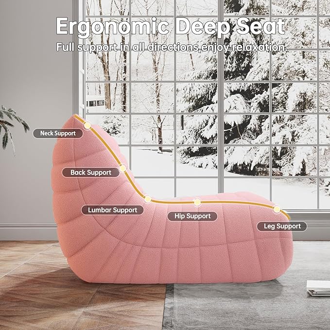 Bean Bag Chairs for Adults, BeanBag Reading Chair Memory Foam Couch, Floor Chair Soft Teddy Material, Comfy Reading Nook Chairs for Bedroom Living Room Office (Pink)
