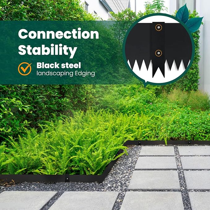 Metal Landscape Edging Galvanized Steel Edging Metal Garden Edging Border 40 Inch Strips 8 Inch Depth Black Steel Landscaping Edge 6-Pack for Lawn Yard Pathway 20 Ft Total (with 6 Clips)