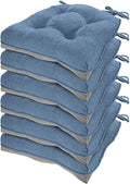 HARBOREST Chair Cushions for Dining Chairs Set of 6 - Chenille Tufted Kitchen Chair Cushions with Ties and Non-Slip Bottom, Foam Chair Pads for Dining Chairs, 17" x 17", Blue