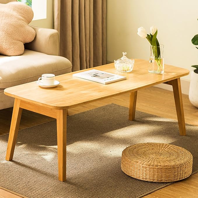 Baveke Coffee Table Foldable Mid Century Desk TV Stand with Open Storage Shelf Center Table for Living Room Furniture RV No Assembly (Natural-120cm)