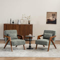Mid-Century Modern Accent Chair Set of 2 with Solid Wood Frame，Upholstered Chenille Living Room Arm Chairs with Pillow for Bedroom, Living Room, Reading Room, Balcony, Green