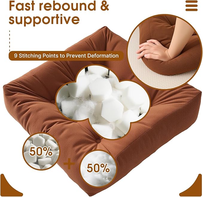 Tikuns 4Pcs Floor Pillows for Adults, 22x22 Inch Meditation Cushions, Large Square Sitting Cushion Living Room Memory Foam Pillow for Sitting (4, Brown, 22x22x6 Inch)