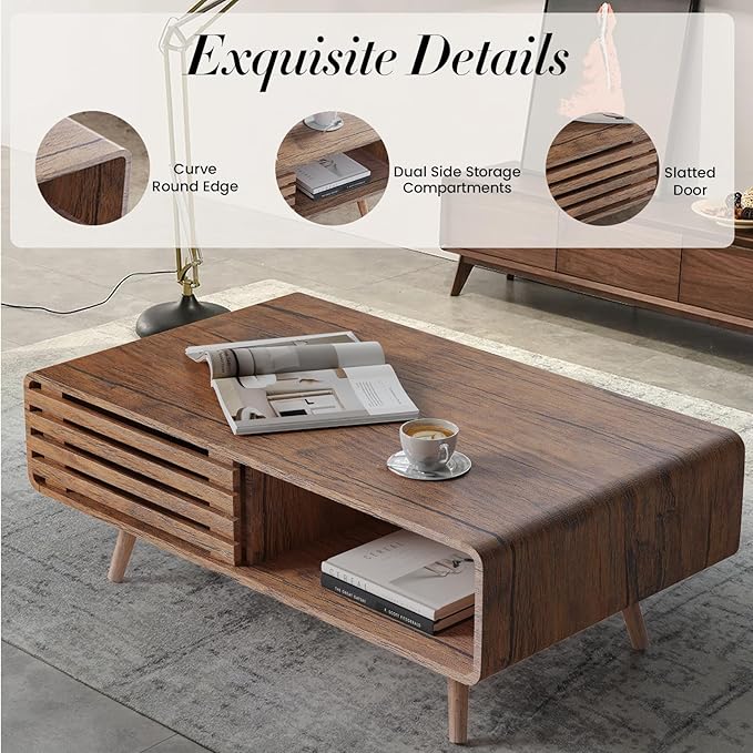 Easyego Coffee Table with Storage, Farmhouse Wood Tables for Living Room, Easy Assembly, Suitable for Various Home Styles (Walnut)