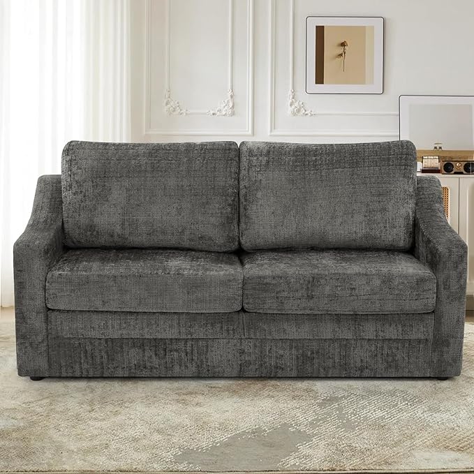 ACMEASE 67” Chenille 2-Seat Sofa w/Comfortable Back Cushions, Modern Love Seat w/Deep Seat Space, Upholstered 2 Seater Couch w/High Resiliency Foam for Living Room, Office Grey