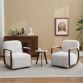 CACFTII 32" Chenille Upholstered Swivel Accent Chairs Set of 2, 360° Rotating Metal Base Modern Lounge Chair with Wooden Armrests for Living Room Bedroom, Beige