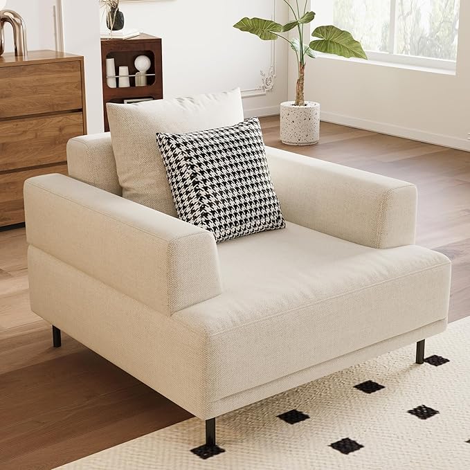 Mid-Century Modern 40.55" Wide Fabric Loveseat Sofa, Small Comfy Reading Chair for Living Room Bedroom, Ideal for Small Spaces, Beige Couch