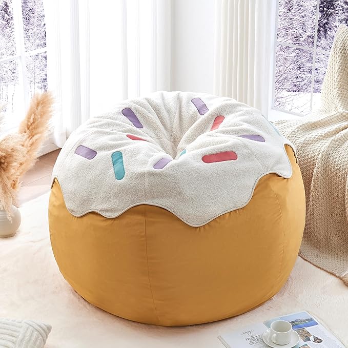 Donut Bean Bag Chair - Cute Bean Bag Sofa with Filler - Ideal for Girls Room and Dorm Decor - Oversized Lounge Chair for Teens and Kids - Plush BeanBag Furniture for Bedroom Living Room - 41inch