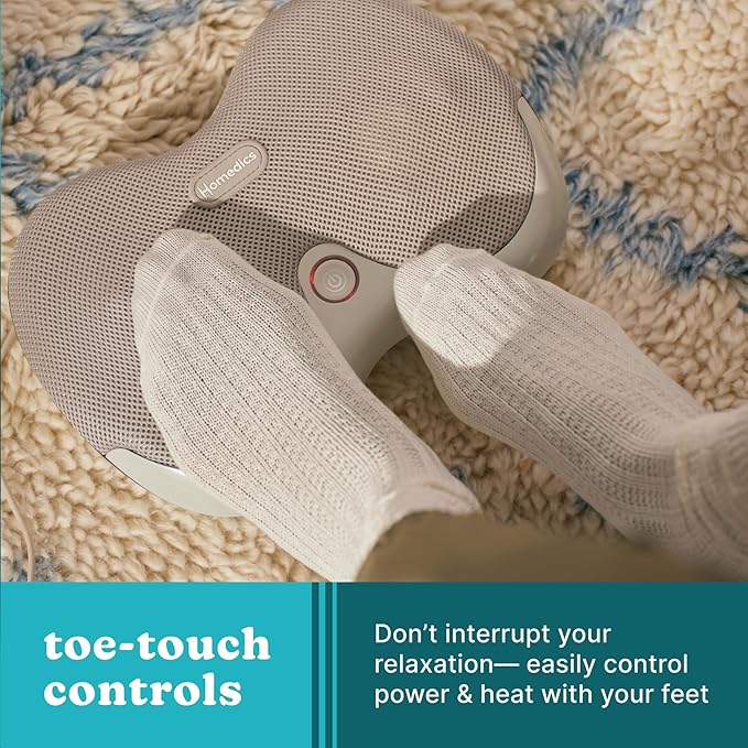 HoMedics Dual Shiatsu Foot Massager with Heat, Deep-Kneading Massage, Pain Relief and Muscle Recovery, Relaxes Feet, Toe-Touch Controls, Soft Mesh Fabric, Portable for Home and Office