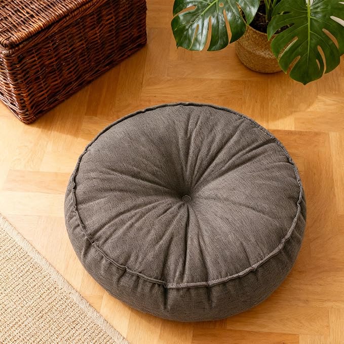 KiBcsLic Round Floor Pillow, Meditation Floor Pillow, Circle Small Seating Cushion for Sitting Sofa Bed Office, Deep Gray