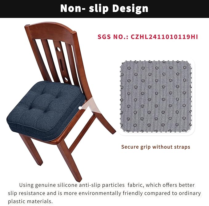 GOFORIT Memory Foam Cushion，Square Seat Cushions for Dining Chairs,Non-Slip Chair Pads with Removable Cover, 16'' x 16'', Dark Blue