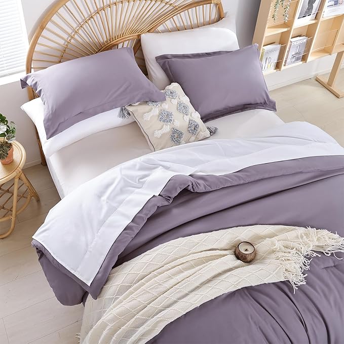 weigelia Queen Comforter Set 7 Pieces Dusty Purple Comforter Set Soft Queen Size Bedding Set with Fitted Sheets, Flat Sheets, Pillow Shams, and Pillowcases