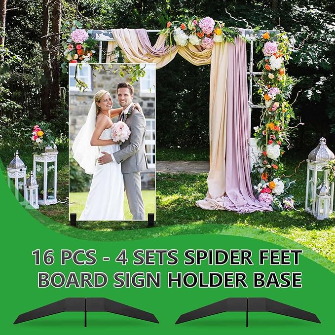 16 PCS - 4 SETS Spider Feet Board Sign Holder Base, Adjustable Floor Mount Standing Foam Board Display Sign Stand, Heavy Duty Metal Outside Stand for Store Your Board & Display Show (Base Only)