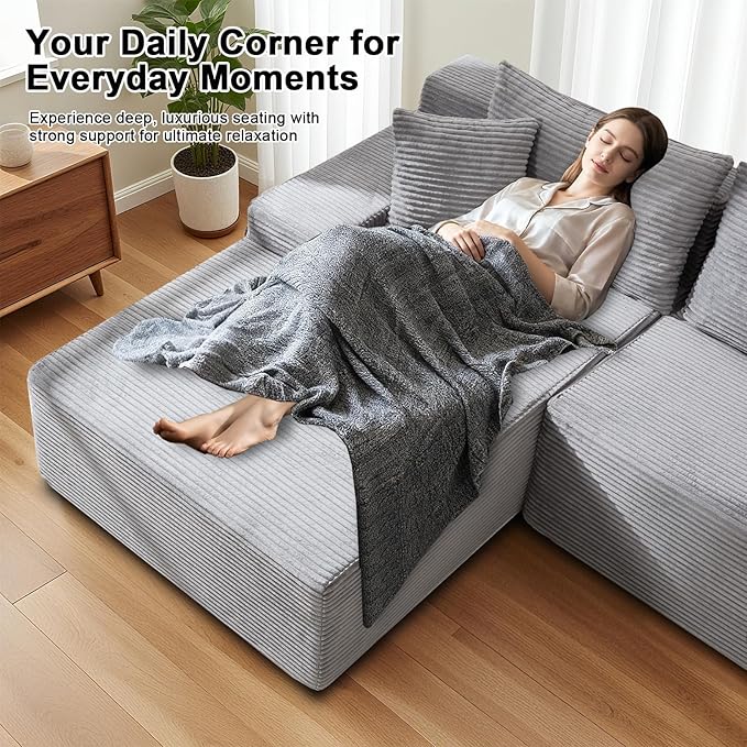 105" Cloud Modular Sectional Couch with L-Shape Chaise, Upholstered Corduroy Couches for Living Room, No Assembly Required Deep Seat Boneless Sofa