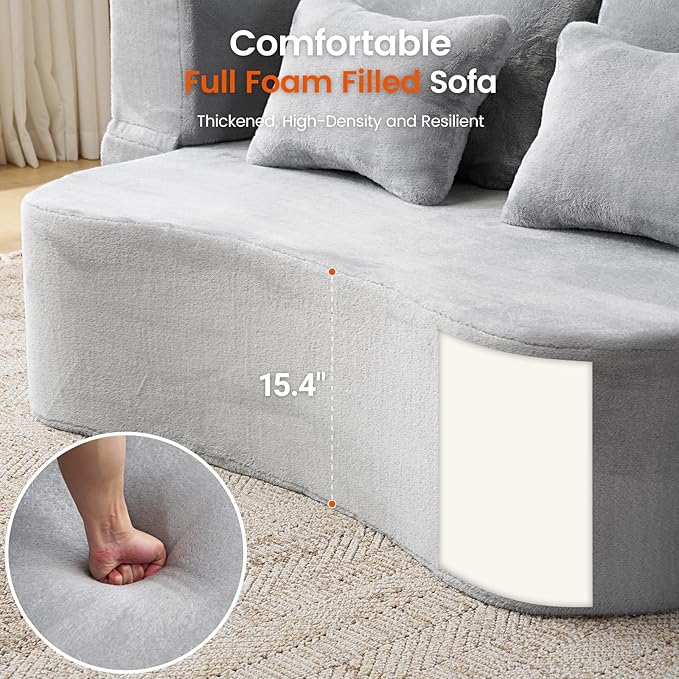 Orynveela Convertible Folding Sofa Bed, 78” Full Size Floor Sleeper Couch, Chenille Full Foam Curved Back Futon Loveseat for Living Room Bedroom, No Assembly (Beige White)