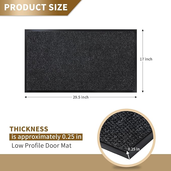 Yimobra Doormat Outdoor Indoor Entrance 29.5 x 17, All-Season All-Weather Front Door Mat, 100% Waterproof Welcome Matt for Floor Garage Outside Entry, Stain and Fade Resistant,Black Grey