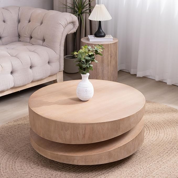 31.3" Modern Round Wood Coffee Table,Natural Finish Accent Table for Living Room