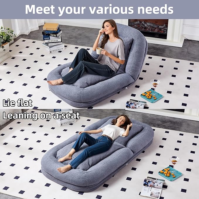 Elevate Your Leisure Time with Grey Folding Sofa Chair - 5 Adjustable Positions for Gaming, Meditation & More!