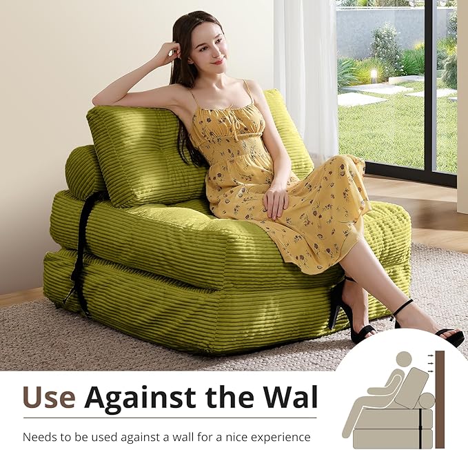 Convertible Sofa Bed & Couch Bed - Oversized Adult Sleeper Chair & Bean Bag Chair, Foldable Floor Bed with Backrest, Comfortable Lazy Sofa for Bedroom, Living Room & Dorm