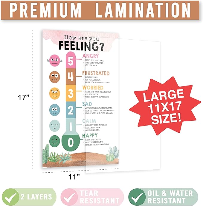 Hadley Designs 8 Calming Corner Posters For Classroom Must Haves For Teachers - 11x17 Calm Down Corner Supplies, Feelings Chart For Kids Ages 4-8, Toddler Emotions Chart, Cactus Classroom Decor