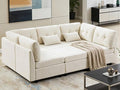 VANOMi 5 Seater Modular Sectional Sofa, Convertible Modular Cloud Sofa Bed with Ottoman, Comfy Chenille Sofas & Couches for Living Room, Apartment, Office, White, Sofa Bed