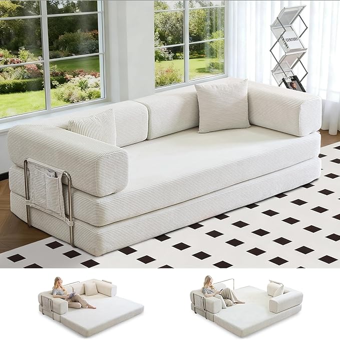 Multi-functionalcorduroy Sofa Bed, Crafted from Corduroy Fabric, is Ideal for Apartments and Living Rooms. Sleeper Sofa Couch Folding futon or Foldable Floor Convertible Floor Studio | Multi-functional