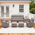 Pugire Luxury High Back Patio Furniture Set with 6-Inch Thick Cushions, 6-Pieces Outdoor Furniture with Swivel Chairs &Side Table, Wicker Conversation Set for Porch, Balcony, Deck and Yard, Brown/Grey