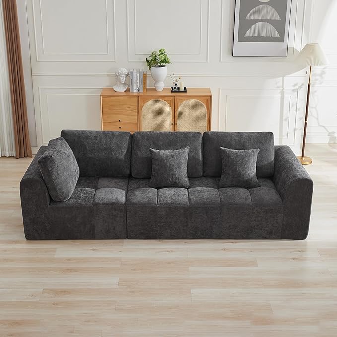 110''Modular Sectional Couches for Living Room, Cloud Boneless Compressed Sectional Sofa, Oversized 3 Seater Upholstered Memory Foam Sofa, No Assembly, Chenille Grey