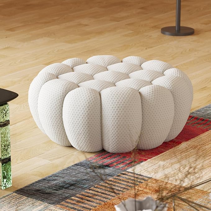 JACH Modern Lazy Floor Ottoman, 41.24'' Bubble Footstool, Upholstered Mesh Fabric Bubble Couch Sofa, 3D Honeycomb Shape Ottoman for Living Room/Office/Apartment/Small Space (Light Grey)