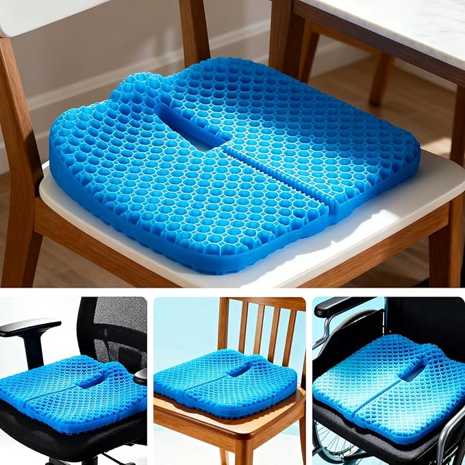 Anzeng Gel Seat Cushion for Long Sitting, Gel Cushion for Pressure Relief, Soft & Breathable, Chair Cushion for Office Chair, Car, Wheelchair, Seat Cushion with Non-Slip Black Cover