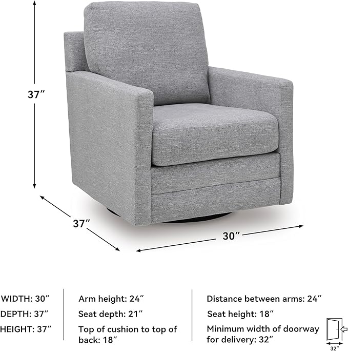 Signature Design by Ashley Freybourne Next-Gen Nuvella Casual Stain Resistant Swivel Accent Chair with Reversible Cushions, Light Gray