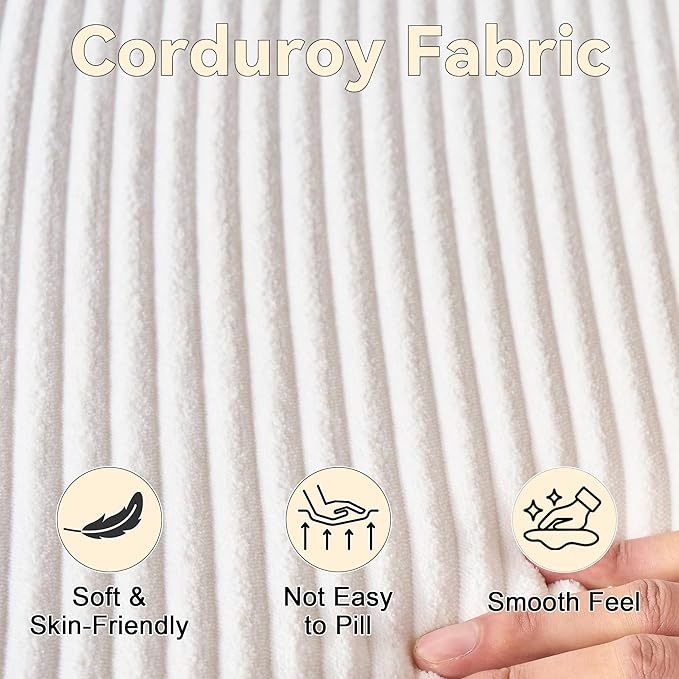 31" Convertible Modular Sleeper Sofa in Soft Corduroy with Attachable Storage Ottoman, 21" Deep Seat Cloud Couch Easy Assembly for Small Spaces Living Room Bedroom Office (White, 1 Seat + 1 Ottoman)