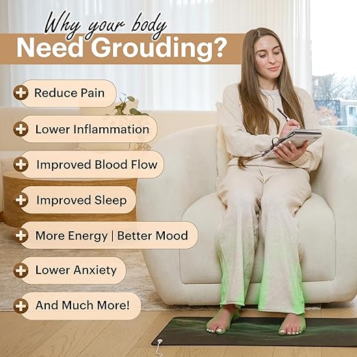 Terra Sol Grounding Mat for Feet - Premium 29x12.5in Earthing Mat for Pain Relief, Better Sleep & Inflammation Reduction - Yoga Grounding Pad with 15ft Cord & Safety Testers