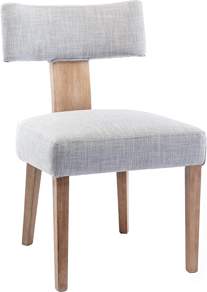 RIVOVA Linen Dining Chairs Set of 6, Modern Dining Chair with Wood Legs, Upholstered Dining Chairs for Dining Room, Kitchen, Vanity, Living Room, Grey