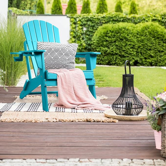 FUNBERRY Folding Adirondack Chair, All Weather HDPE Fire Pit Chairs with Cup Holder for Outdoor