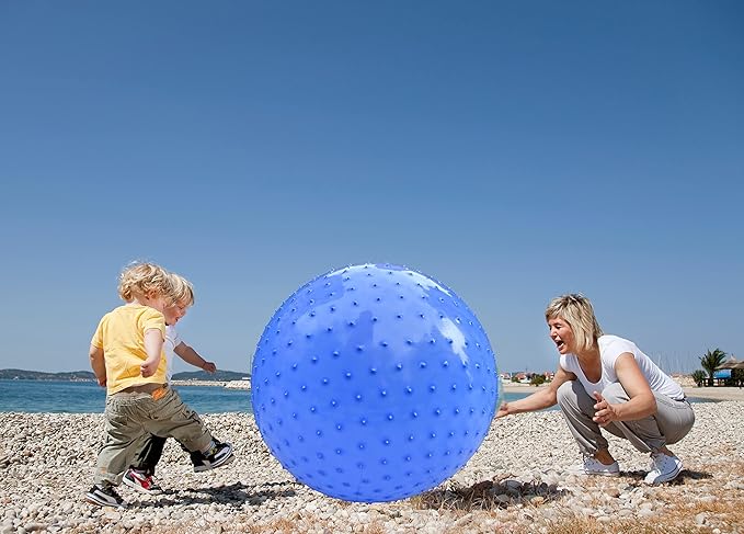penepico Large Sensory Massage Ball for Kids, 2 Pack 33.5" 85CM Macaron Blue Bouncy Exercise Balls for Toddlers, Big Inflatable Toys with Tactile Spikes, Outdoor Giant Yoga Balls, Large Beach Ball