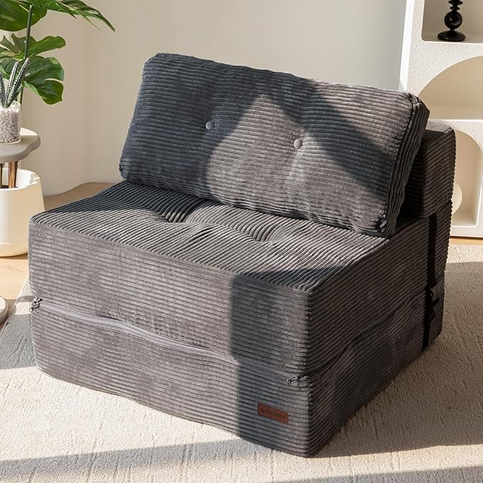 MAXYOYO Folding Sofa Bed, Convertible Sofa Bed with High-Density Support Foam, Portable 4 in 1 Fold Out Chair to Floor Lounger, Versatile Floor Couch for Living Room Bedroom, Dark Grey