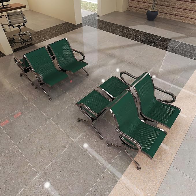 Kinfant 2-Seat Waiting Room Chair - Office Guest Reception Chairs with Ergonomic Backrests, Airport Waiting Bench with Armrests, Metal Waiting Furniture for Hospital, Bank (Dark Green, Set of 4)