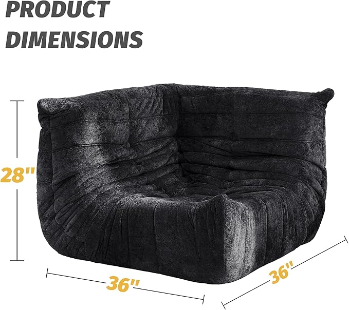 Homguava Bean Bag Chair, Giant Beanbag Chairs for Adults, Memory Foam Fireside Chair, Large Lazy Floor Sofa, Sofa Couch with High-Rebound Foam, Lounge Chair for Living Room, Bedroom (Black, Corner)