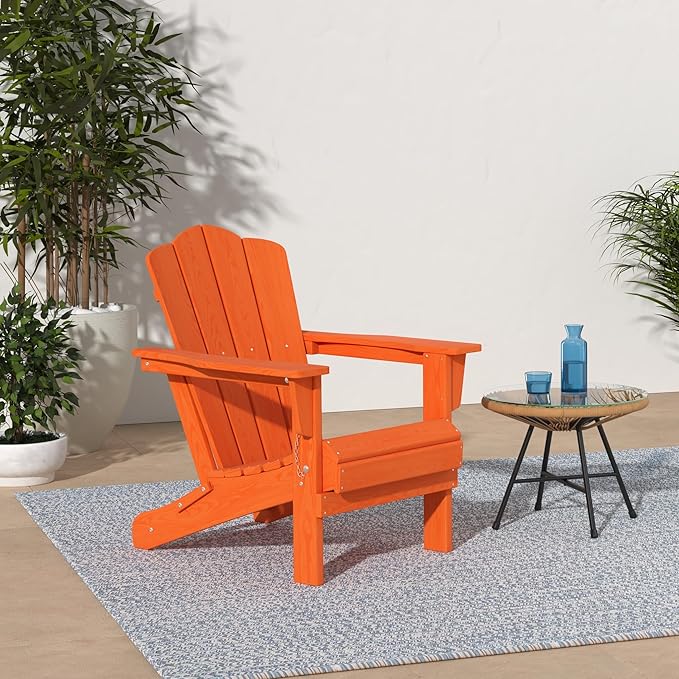 KINGYES Folding Adirondack Chair Set of 4, HDPE All-Weather Folding Adirondack Chair, Orange