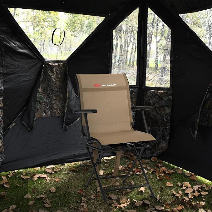 Goplus Hunting Chair, 360° Swivel Folding Hunting Blind Chair with Carrying Strap, 330LBS Capacity, Portable Deer Hunting Stool, Silent Ground Dove Hunting Chair, No Assembly