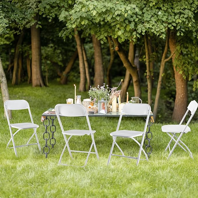 Sweetcrispy Folding Chair 12 Pack, Plastic Foldable Chairs with 330-Pound Capacity, Sturdy Metal Portable Chair, Easy to Use and Store, Outdoor and Indoor, for Home, Office, Party, Comfy, White
