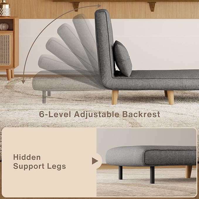 Aiho 3 in 1 Sleeper Chair Bed, Convertible Chair Bed Futon Sofa with Adjustable Backrest, Accent Chair for Apartment/Bedroom/Office, Dark Grey