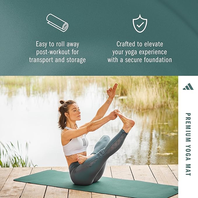 adidas Premium Yoga Mat, Firm-Density Workout Mat, 5 mm