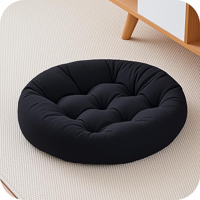 Floor Pillows for Adults, Meditation Cushions, 22x22 Inch Large Round Sitting Cushion Living Room Memory Foam Pillow for Sitting (1, Black, 22x22x4 Inch)
