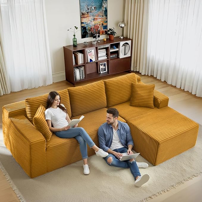 105" Sectional Couches for Living Room Cloud Couch Sofa with L-Shape Upholstered Boneless Couchs Modern Modular Sectional Couch with Chaise (Yellow, 105" W+Right Facing Chaise+2Seaters)