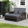RELAX4LIFE Wicker Patio Outdoor Daybed - Rattan Day Bed Lounger w/Loveseat & Storage Ottoman, Sunbed Sofa Set w/Cushions, 4-Level Adjustable Backrest & 2 Retractable Trays, Patio Daybed (Grey-Brown)