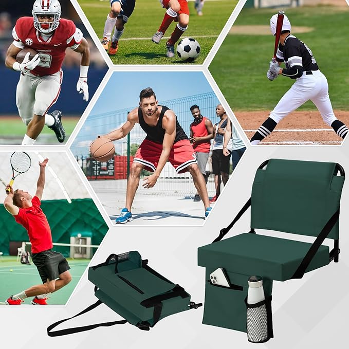2pcs Stadium Seat for Bleachers with Back Support，Portable Bleacher Chairs with Back and Cushion，Includes Shoulder Strap and Cup Holder