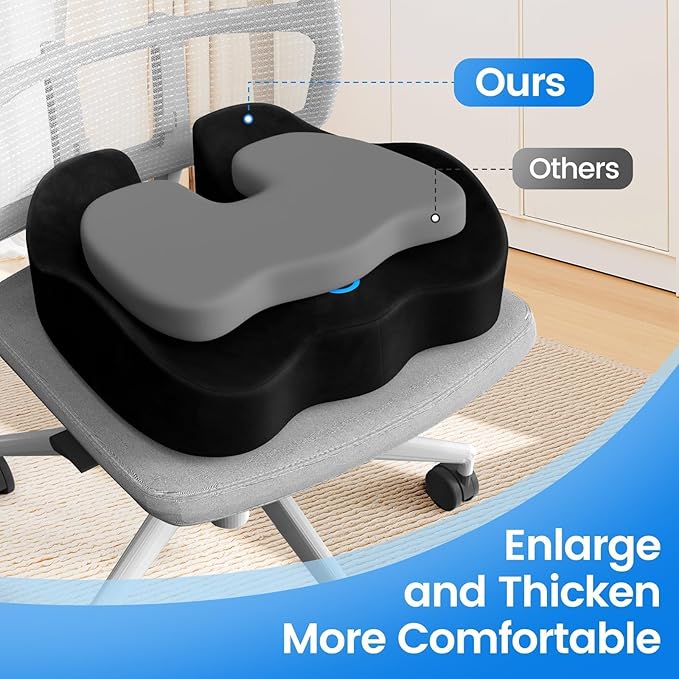 SofterCharm Seat Cushion with Carry Handle, Memory Foam for Tailbone/Sciatica Easing, Chair Cushions for Cars, Desks, Office Chair Cushion with Non-Slip Design, Ideal for Post-Surgery Recovery (Black)